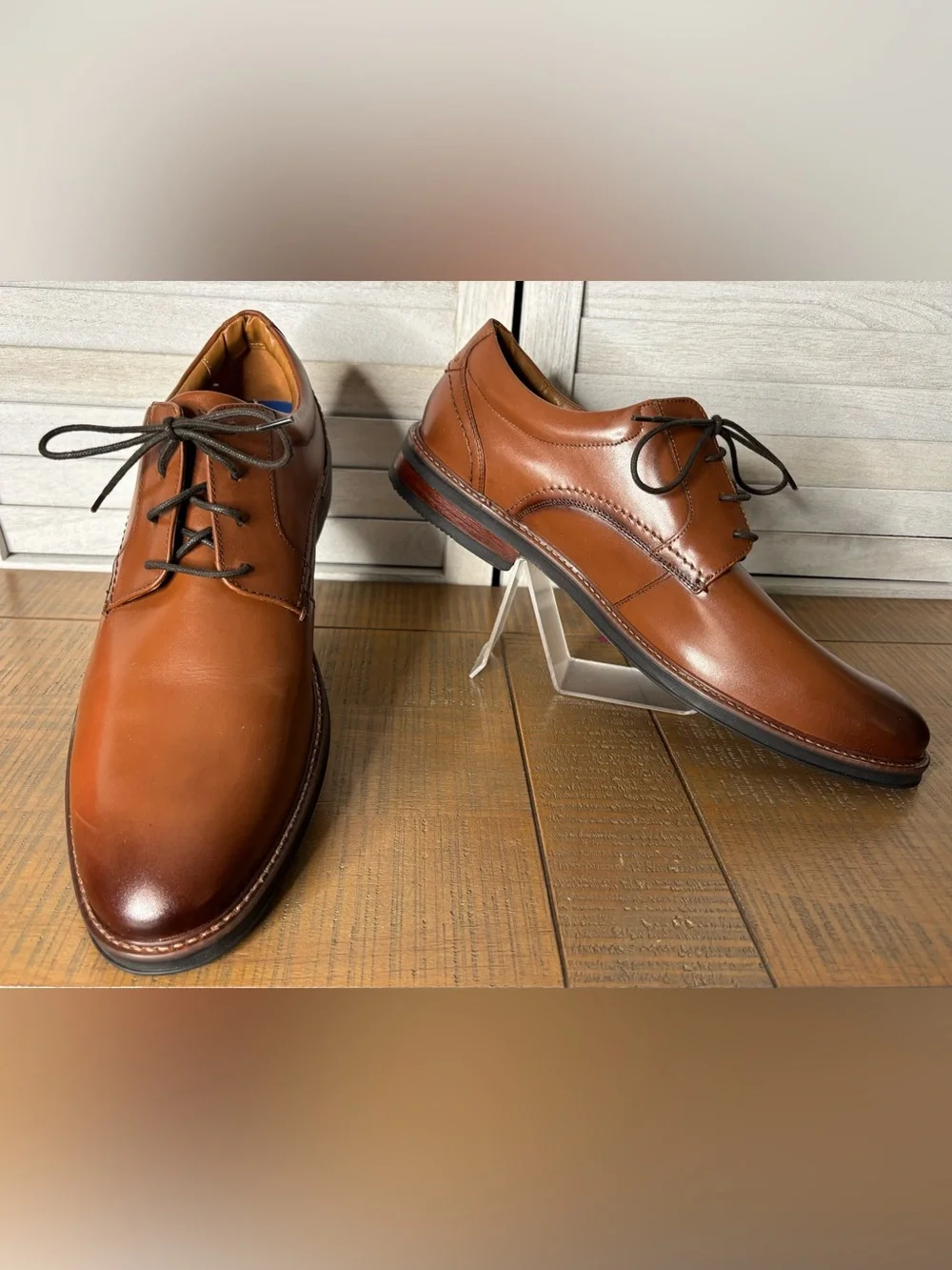 Nunn Bush Cognac Brown Leather Plain Toe Oxford Dress Shoes US Men's 13 M